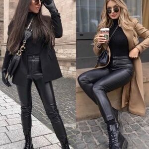 Saks Fifth Ave Black Faux Leather Pants M